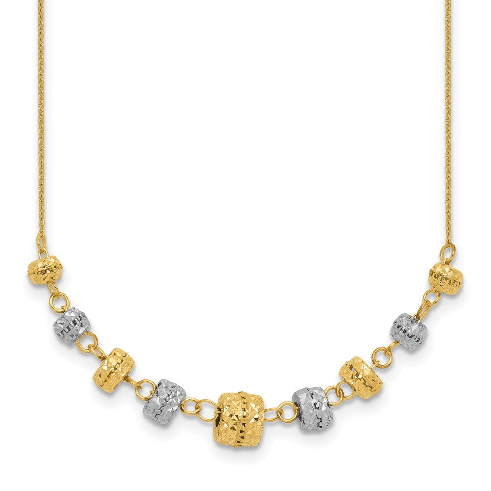14k Two-tone Polished Diamond-cut Graduated Barrel Beads 18 inch Necklace