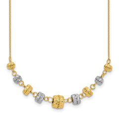 14k Two-tone Polished Diamond-cut Graduated Barrel Beads 18 inch Necklace