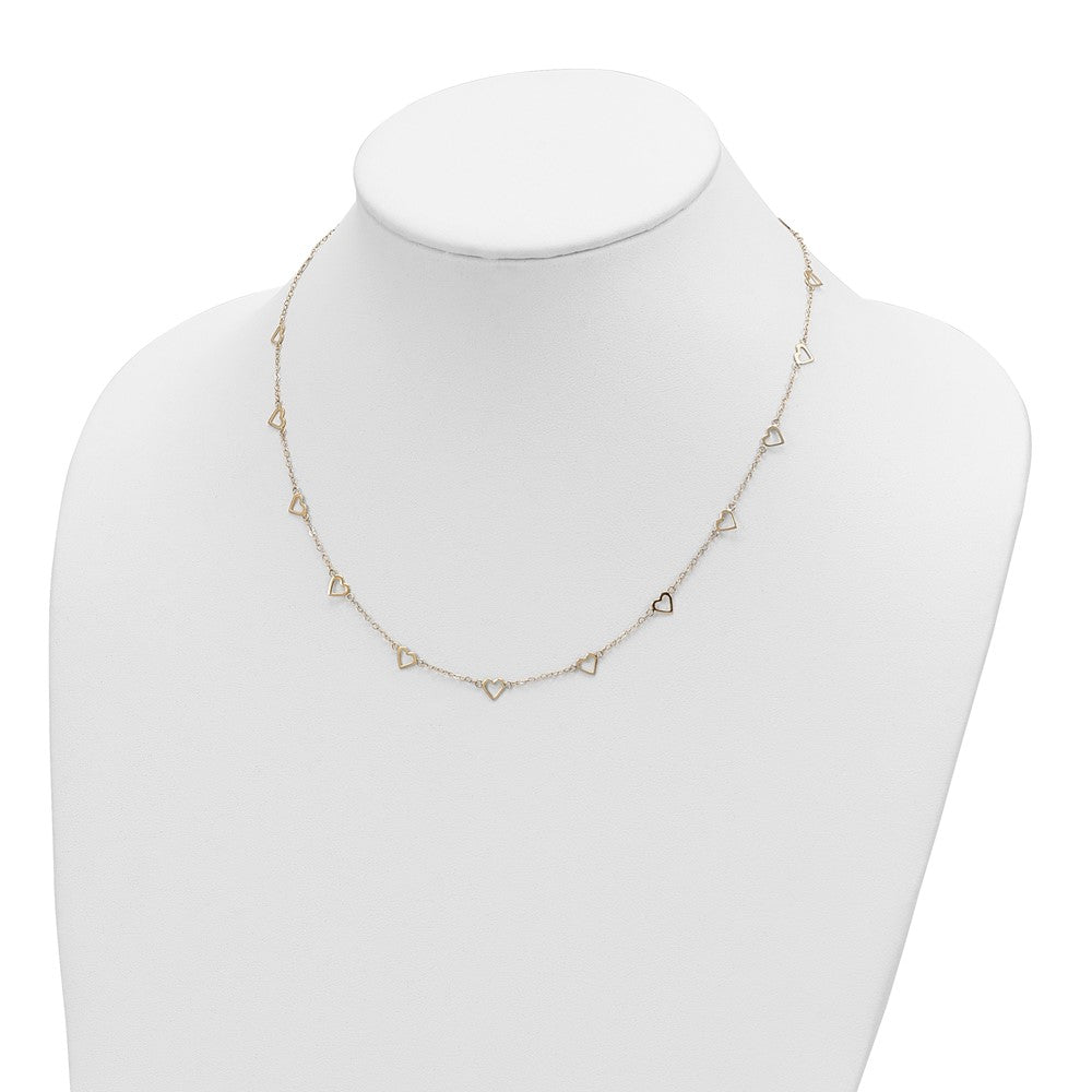 14k Polished Open Hearts on Heart Link 17-Station Necklace