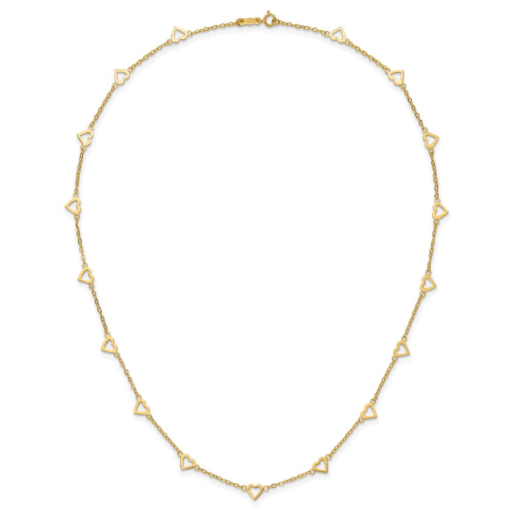 14k Polished Open Hearts with Heart Link Chain 18 inch Station Necklace