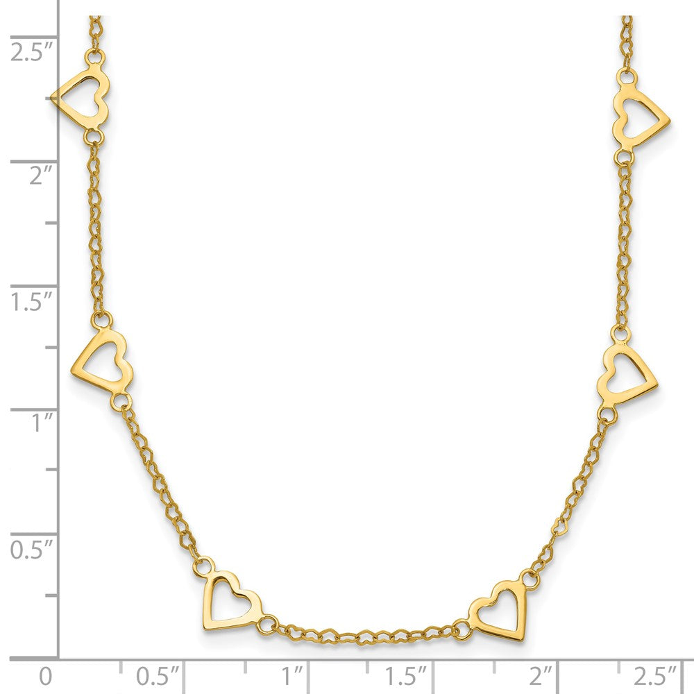 14k Polished Open Hearts on Heart Link 17-Station Necklace