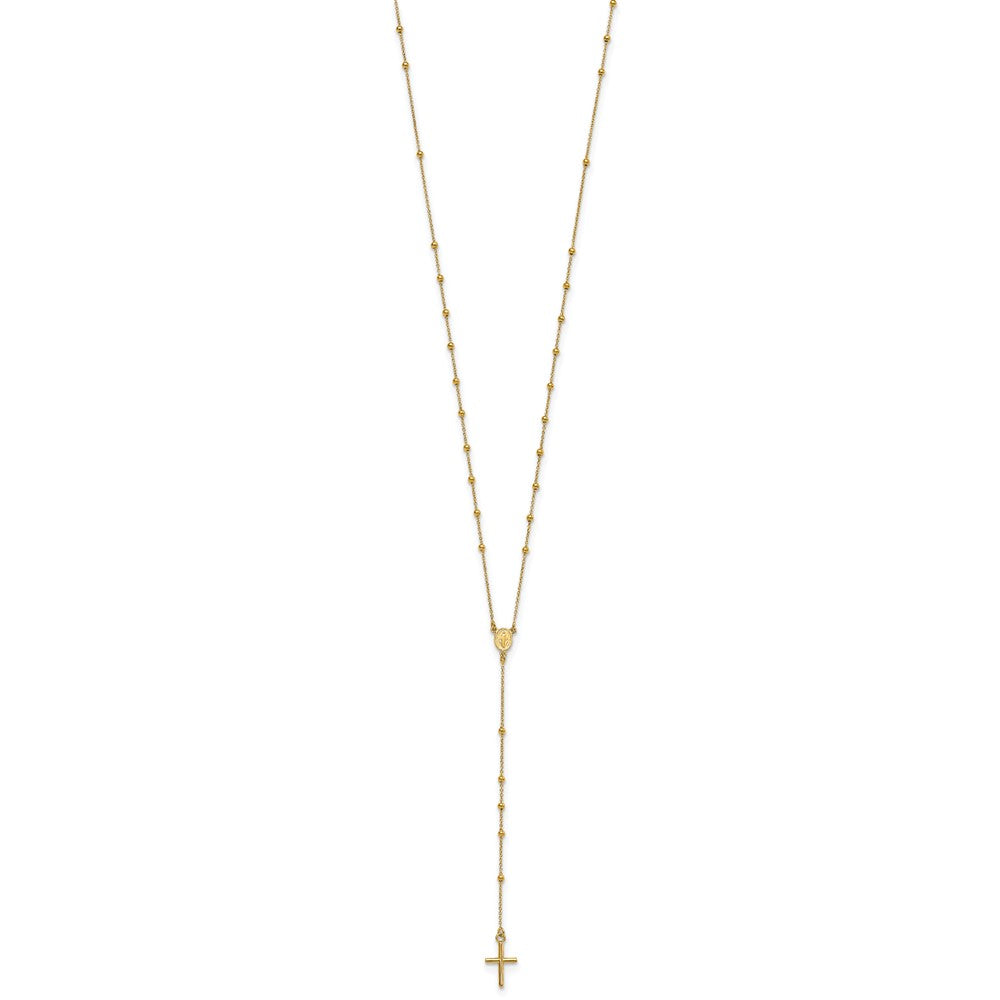 14k Polished Cross and Miraculous Medal Beaded 24 inch Rosary Necklace