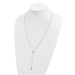 14k Polished Cross and Miraculous Medal Beaded 24 inch Rosary Necklace