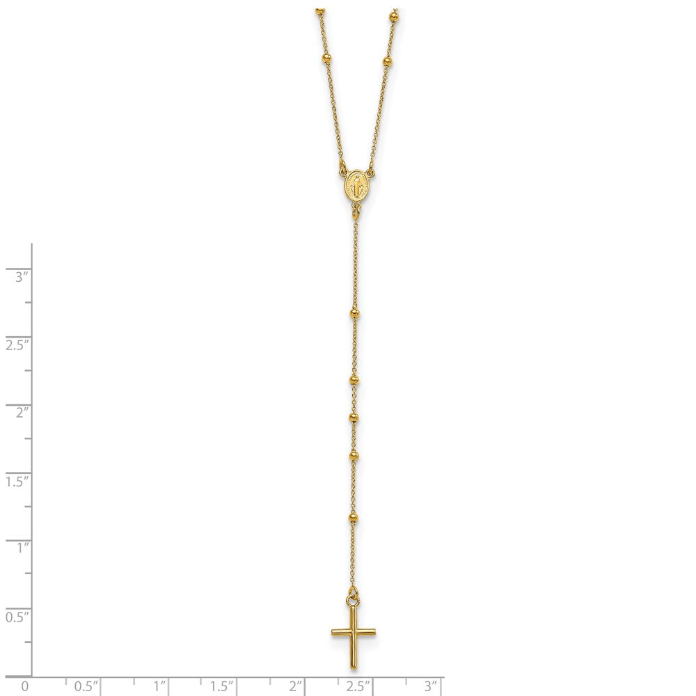 14k Polished Cross and Miraculous Medal Beaded 24 inch Rosary Necklace