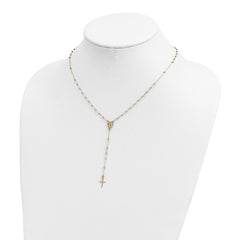 14k Polished Cross and Miraculous Medal with Diamond-cut Beads 17 inch Rosary Necklace Plus 3 inch Extender