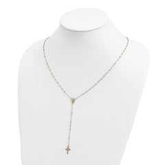 14k Polished Crucifix and Miraculous Medal 2mm Beaded 19.5 inch Rosary Necklace