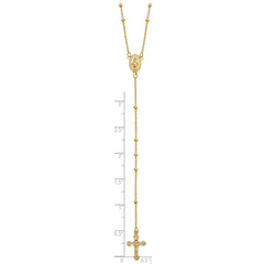 14k Polished Crucifix and Miraculous Medal 2mm Beaded 19.5 inch Rosary Necklace