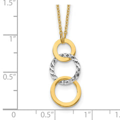 14k Two-tone Polished & Textured 3-Circle Necklace
