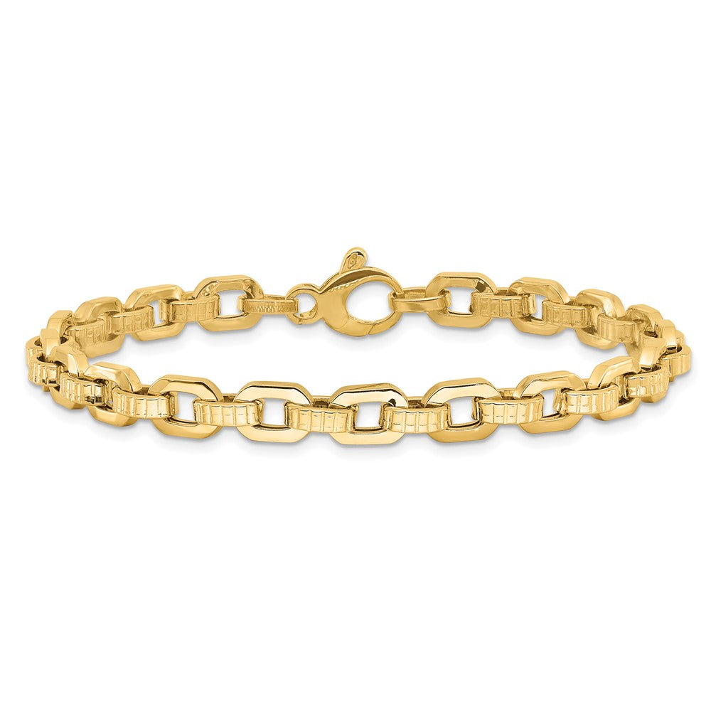 14k Gold Polished Textured Fancy Link Bracelet