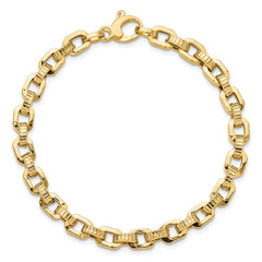 14k Gold Polished Textured Fancy Link Bracelet