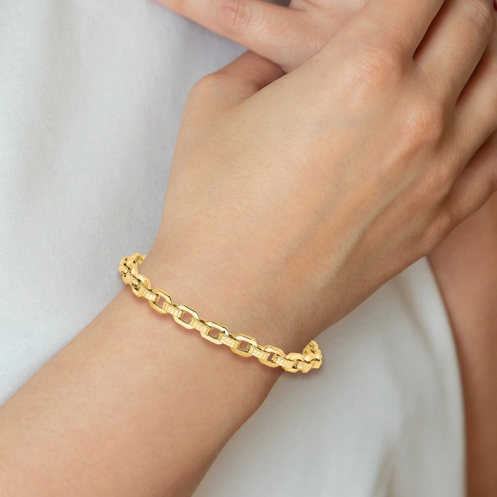 14k Gold Polished Textured Fancy Link Bracelet