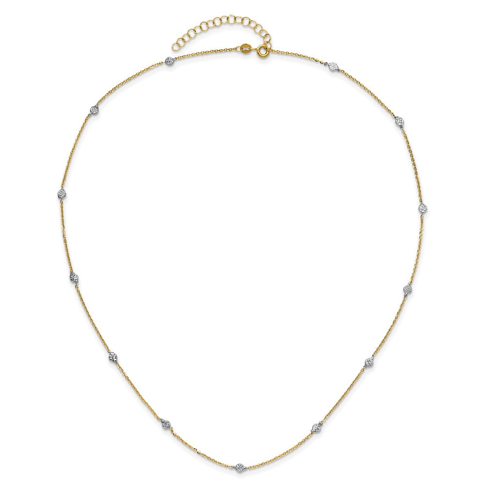 14K and White Rhodium Polished Diamond-cut Discs and Chain 18 inch Station Necklace