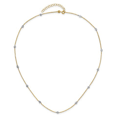14K and White Rhodium Polished Diamond-cut Discs and Chain 18 inch Station Necklace