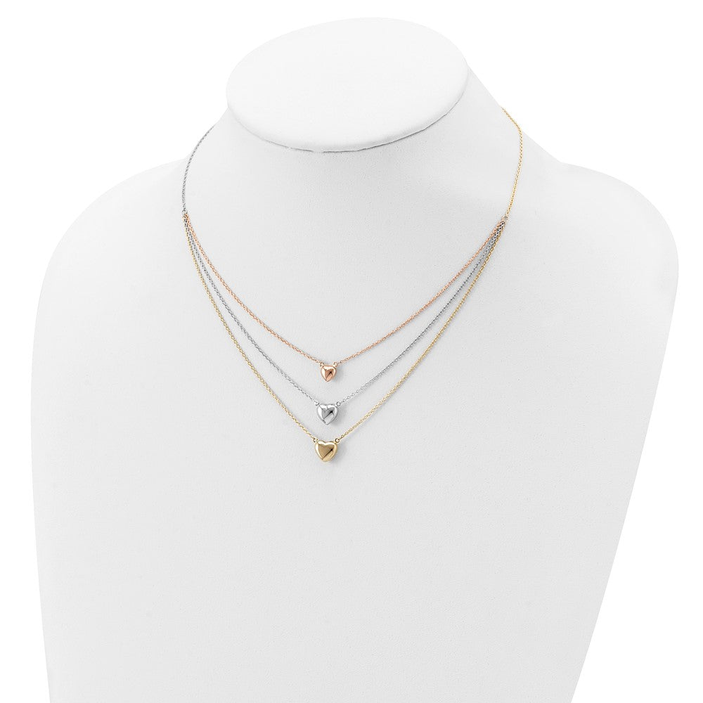 14K Tri-color Three Heart w/ 1in ext. Necklace