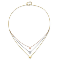 14K Tri-color Three Heart w/ 1in ext. Necklace