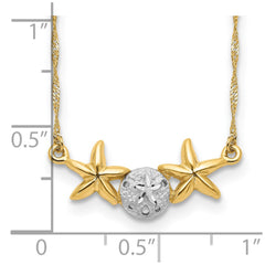 14K with White Rhodium Brushed and Polished Sand Dollar and Starfish 18 inch Necklace