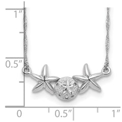 14K White Gold Brushed and Polished Sand Dollar and Starfish 17 inch Necklace
