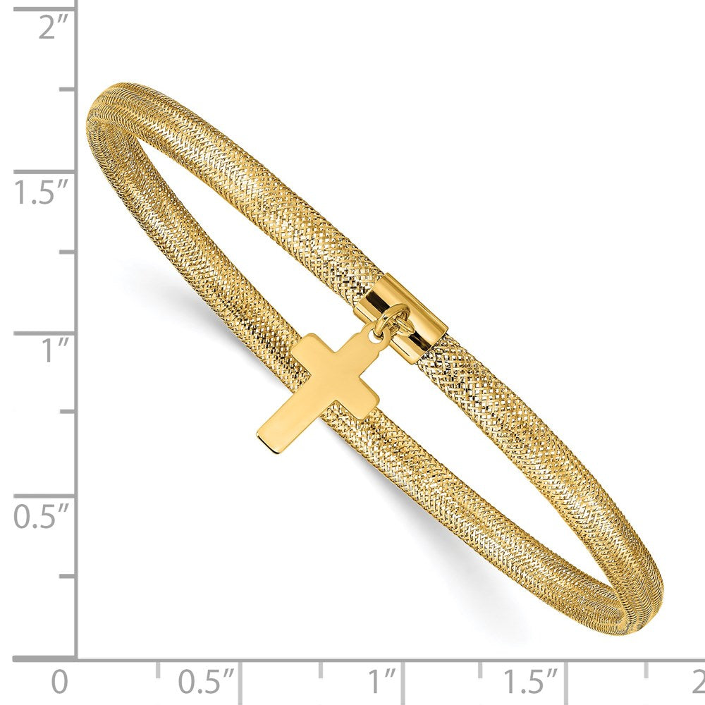 14K Mesh Cross Dangle Stretch Bracelet