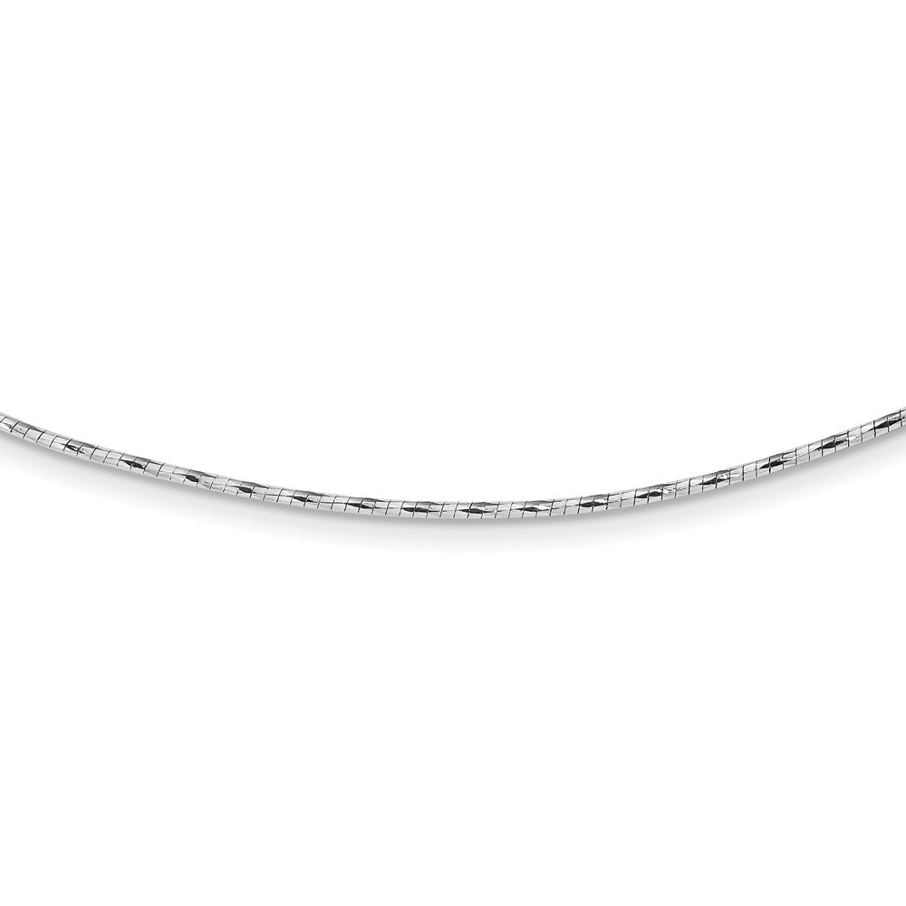 14K White Gold Polished Diamond-cut 1.25mm 18 inch Round Twisted Omega Necklace Plus 2 inch Heart Chain Extender