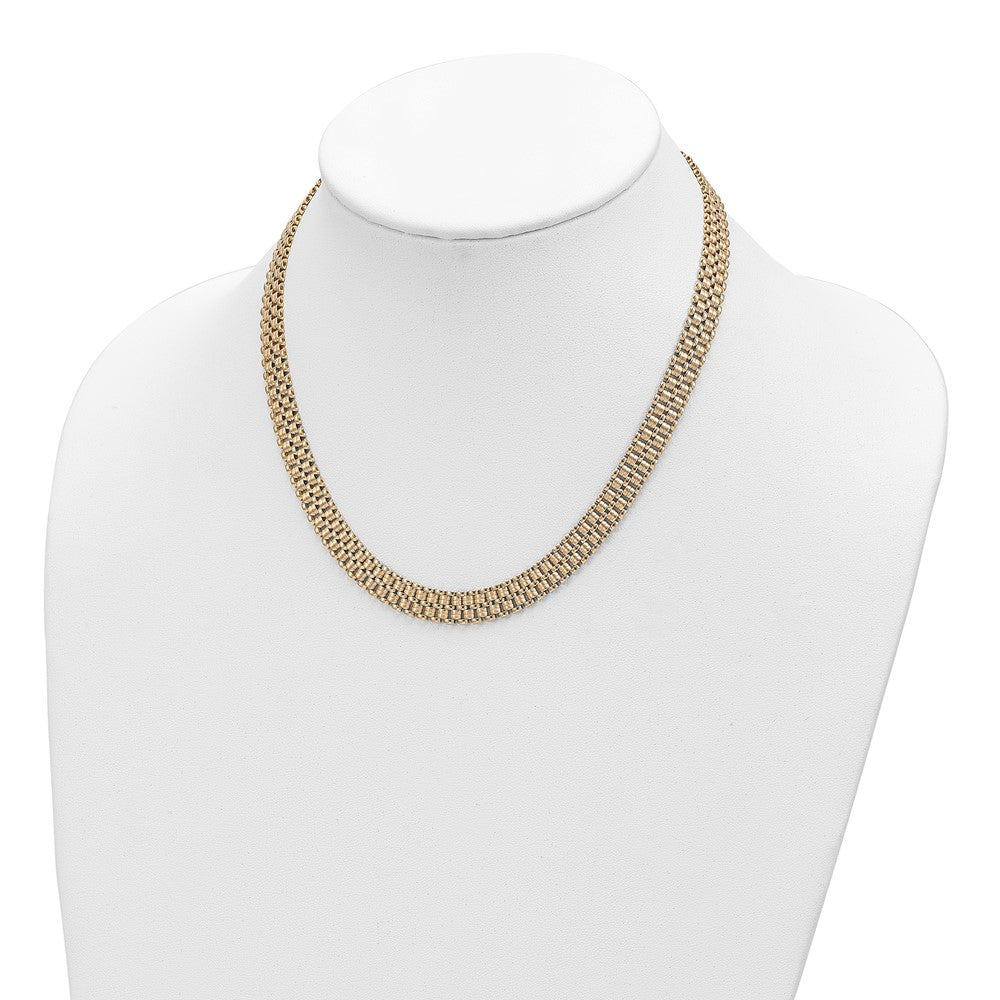14K Brushed and Polished Basket Weave Pattern 17in Necklace