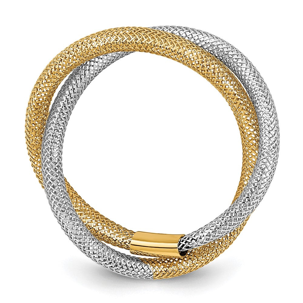 14K with Rhodium Woven Mesh Stretch Ring