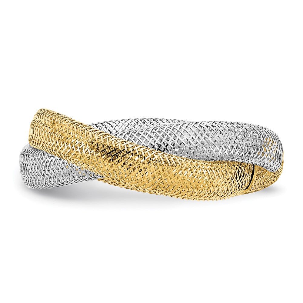 14K with Rhodium Woven Mesh Stretch Ring