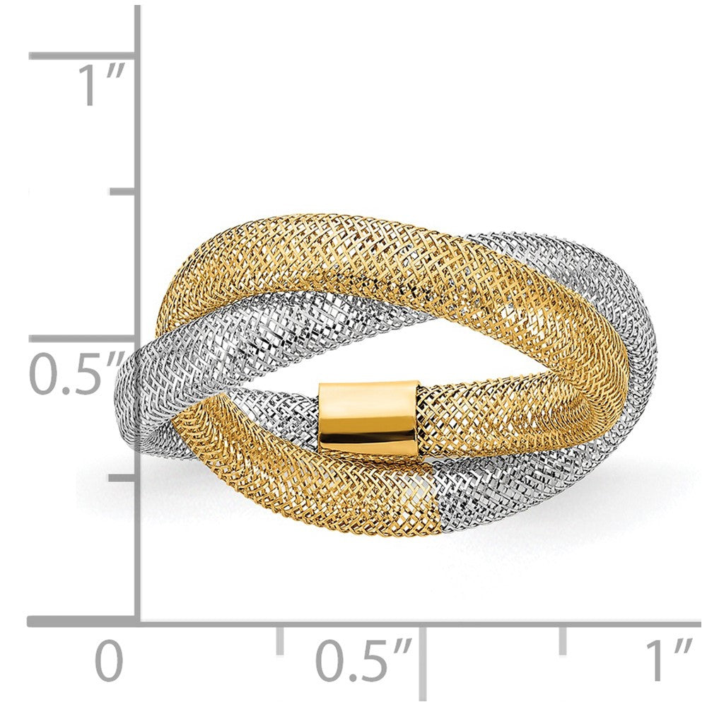 14K with Rhodium Woven Mesh Stretch Ring