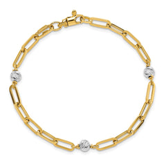 14K Two-tone Polished D/C Beads & Fancy Link Bracelet