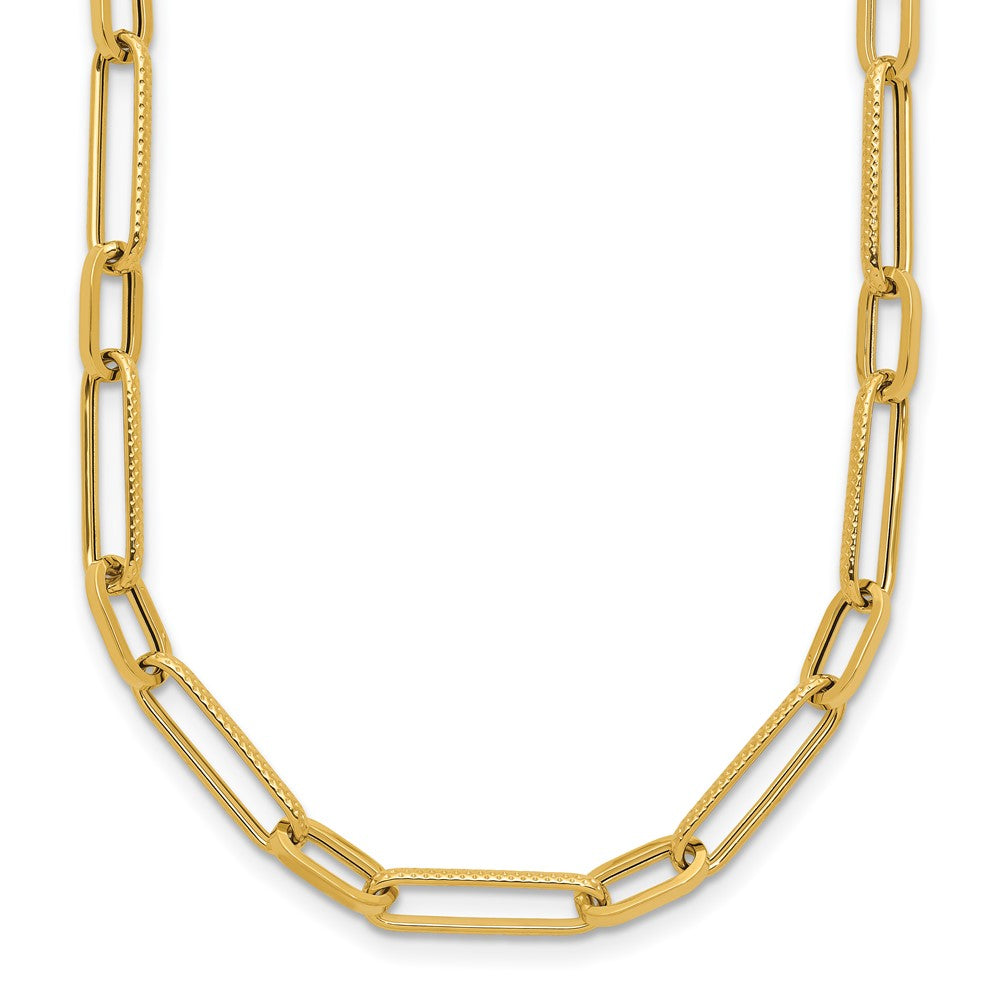 14K Polished and Textured 4mm Fancy Long Link 24 inch Necklace