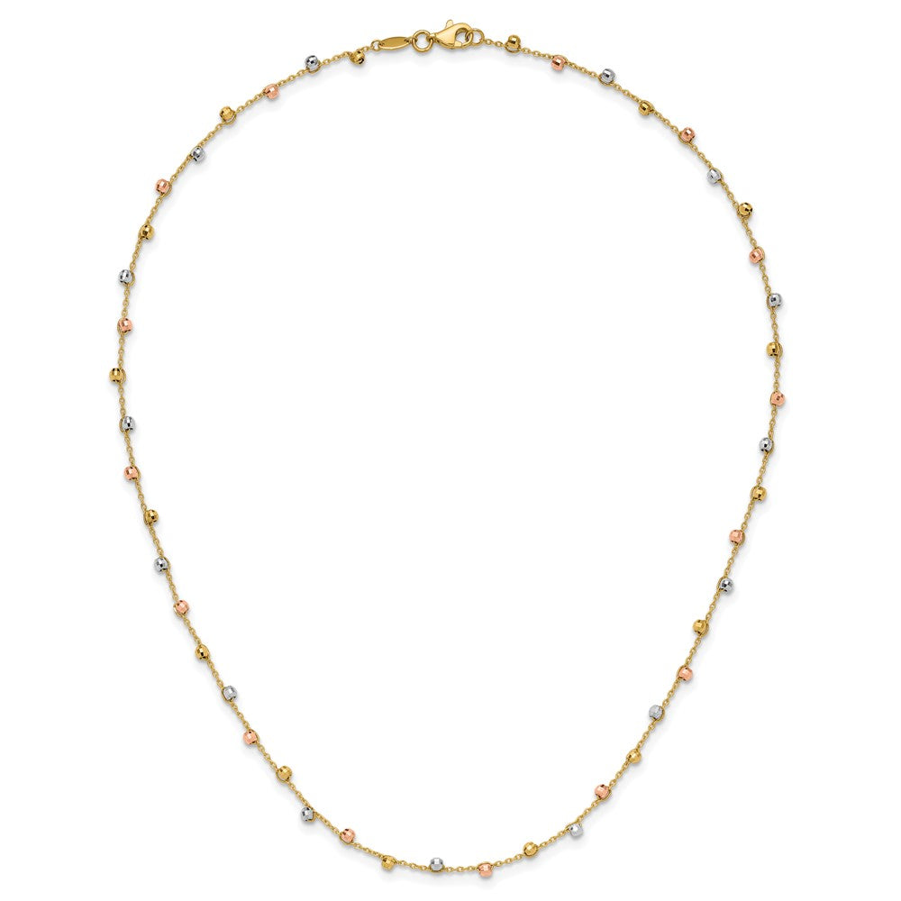 14K Tri-color Polished Diamond-cut Fancy Beaded 18 inch Necklace