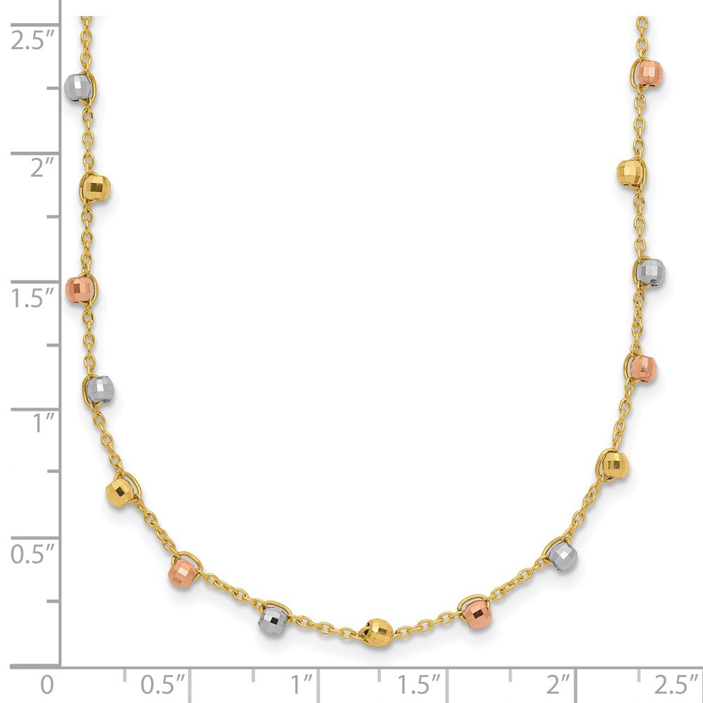 14K Tri-color Polished Diamond-cut Fancy Beaded 18 inch Necklace