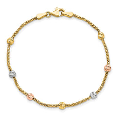 14k Tri-color Diamond-cut 7-Station Bead and Chain Bracelet