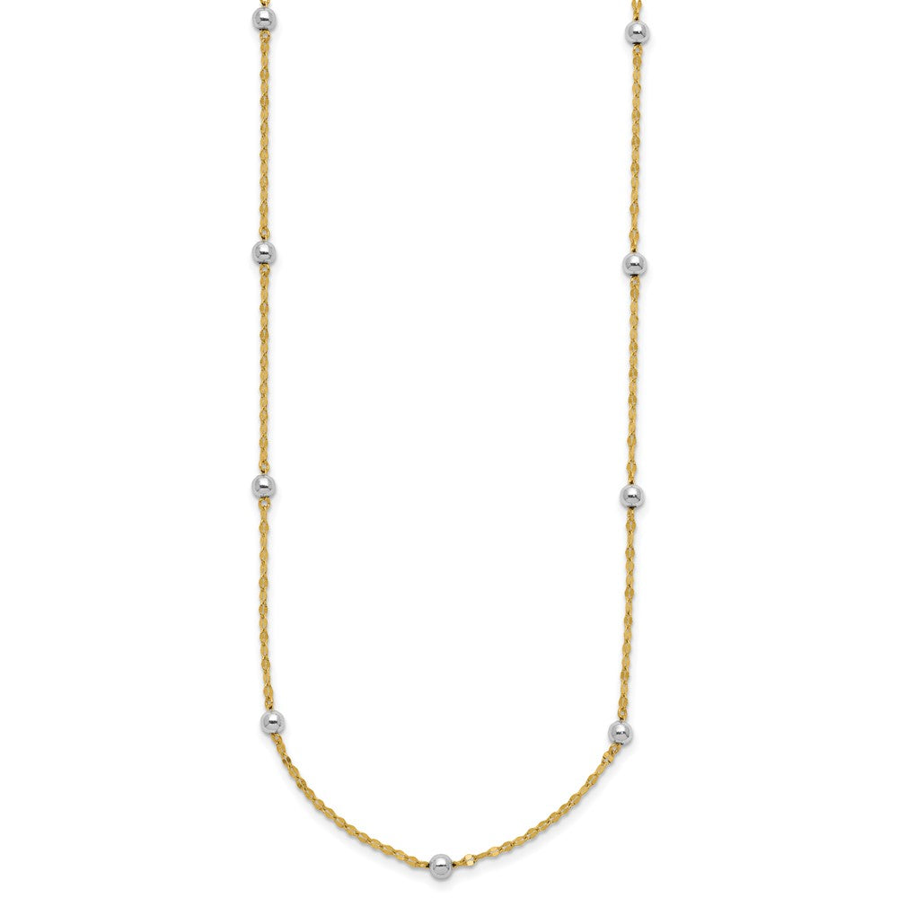 14K Two-tone Polished Bead Fancy 17 inch Station Necklace