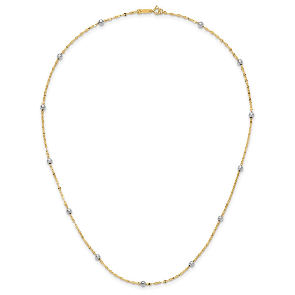 14K Two-tone Polished Bead Fancy 17 inch Station Necklace