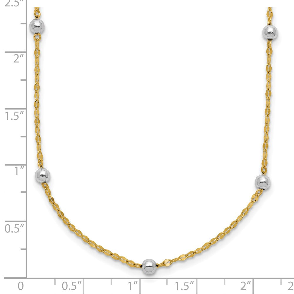14K Two-tone Polished Bead Fancy 17 inch Station Necklace