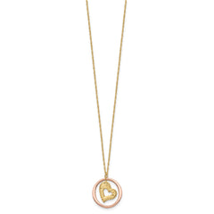 14K Two-tone Fancy Diamond-cut Heart in Open Circle Pendant 18 inch Necklace