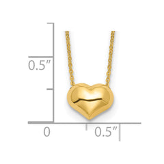 14k Polished Puffed Heart Pendant 16.5 inch Necklace