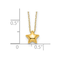 14k Polished Puffed Star Pendant 16.5 inch Necklace
