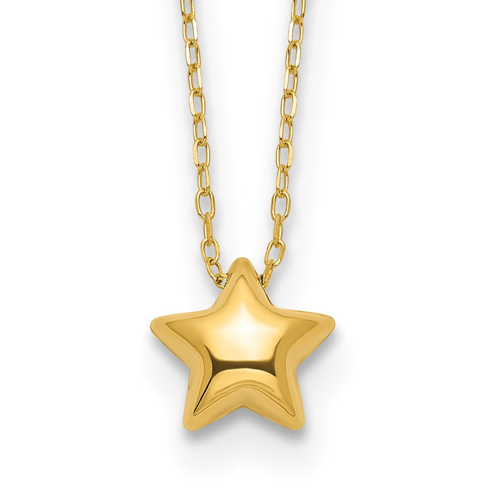 14k Polished Puffed Star Pendant 16.5 inch Necklace