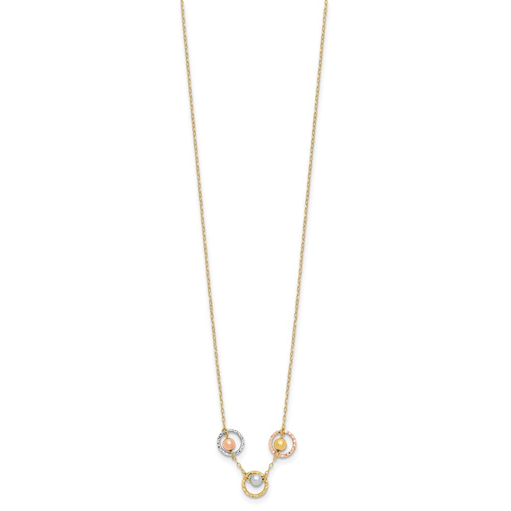 14K Tri-Color Polished D/C 3 Circle Beads Necklace