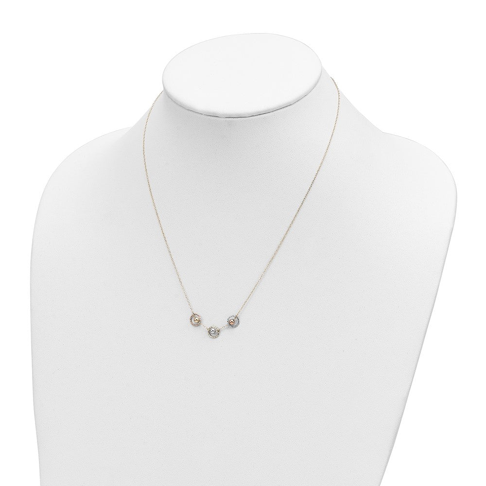 14K Tri-Color Polished D/C 3 Circle Beads Necklace