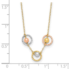 14K Tri-Color Polished D/C 3 Circle Beads Necklace