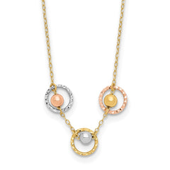 14K Tri-Color Polished D/C 3 Circle Beads Necklace