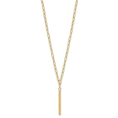 14K Polished Oval Link Chain with Diamond-cut Bar Dangle 18 inch Necklace