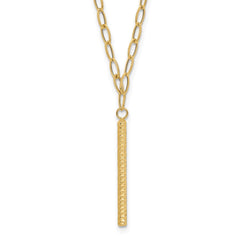 14K Polished Oval Link Chain with Diamond-cut Bar Dangle 18 inch Necklace