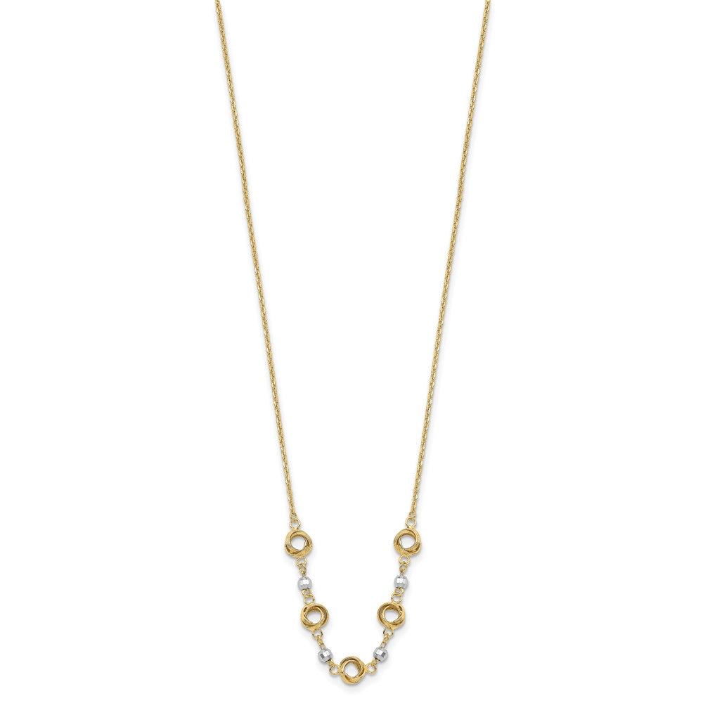 14K Two Tone 2 in Ext Polished Love Knots D/C Bead Necklace