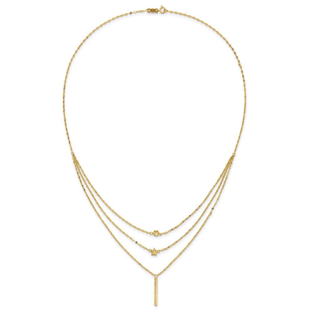 14K Three Strand Diamond-cut Bead/Star/Bar 18 inch Necklace