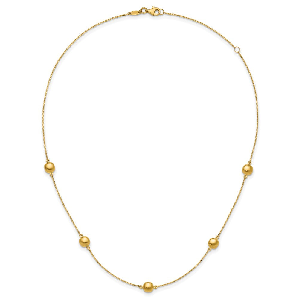 14K Polished Beads 5-Station 16 inch Necklace Plus 2 inch Extender