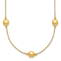 14K Polished Beads 5-Station 16 inch Necklace Plus 2 inch Extender