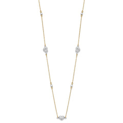 14K Two Tone Polished Diamond-cut Puffed Hearts and Beads 18 inch Necklace